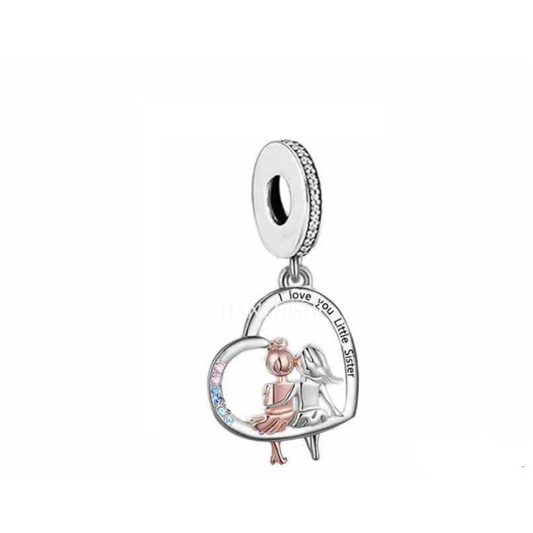 Two Tone "I Love You Little Sister" Dangle Charm