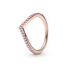 Load image into Gallery viewer, Rose Gold Plated Pink CZ Sparkling Wishbone Ring