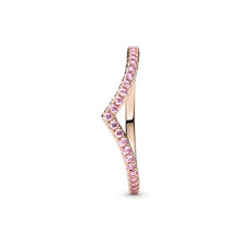 Load image into Gallery viewer, Rose Gold Plated Pink CZ Sparkling Wishbone Ring