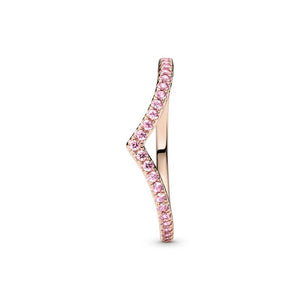 Rose Gold Plated Pink CZ Sparkling Wishbone Ring