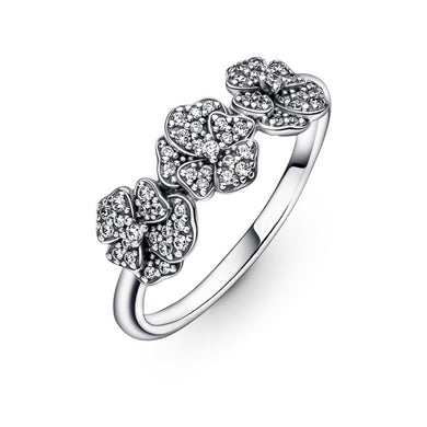925 Sterling Silver Triple Pansy Flower Ring