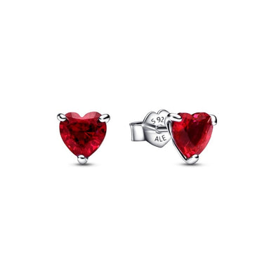 925 Sterling Silver Red CZ Heart Earrings