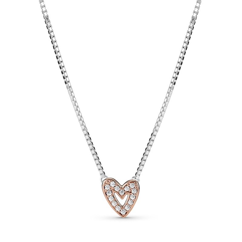 925 Sterling Silver Two Tone Heart Necklace