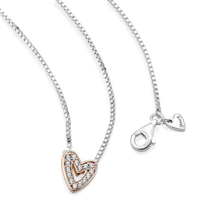 925 Sterling Silver Two Tone Heart Necklace