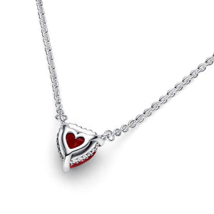 925 Sterling Silver Red CZ Heart Necklace