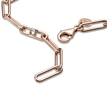 Load image into Gallery viewer, 925 Sterling Silver Rose Gold Plated Paper Clip CZ Link Bracelet