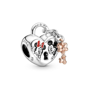 925 Sterling Silver Minnie and Mickey Love Lock Bead Charm
