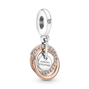 925 Sterling Silver and Rose Gold Plated Always Together Dangle Charm