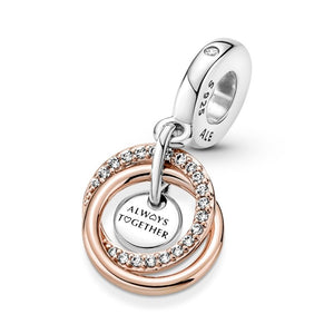 925 Sterling Silver and Rose Gold Plated Always Together Dangle Charm