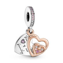 Load image into Gallery viewer, 925 Sterling Silver and Rose Gold Plated &quot;mom you are the heart of the Family&quot; Dangle Charm