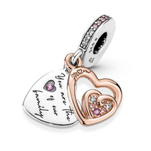 Load image into Gallery viewer, 925 Sterling Silver and Rose Gold Plated &quot;mom you are the heart of the Family&quot; Dangle Charm