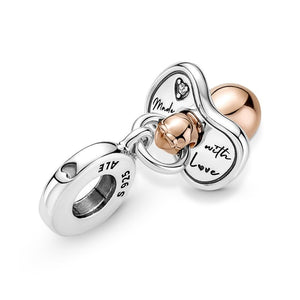 925 Sterling Silver and Rose Gold Baby Pacifier/Dummy Dangle Charm