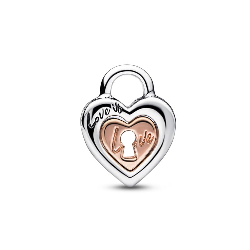 Rose Gold Padlock Heart Bead Charm