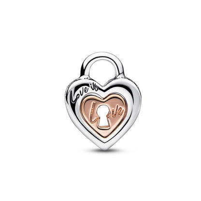 Rose Gold Padlock Heart Bead Charm