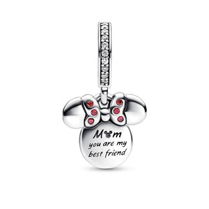 925 Sterling Silver Two Toned MOM You Are My Best Friend Minnie Mouse Dangle Charm