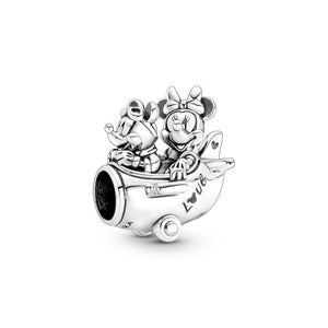 925 Sterling Silver Minnie and Mickey Mouse in Airplane Bead Charm