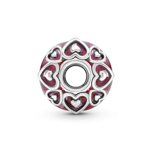 925 Sterling Silver Heart Pattern Murano Glass Bead Charm