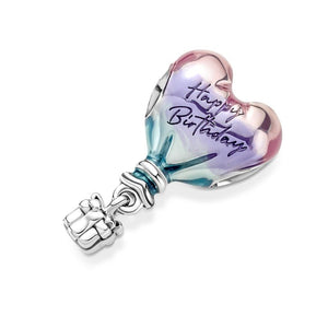 925 Sterling Silver Happy Birthday Hot Air Balloon Dangle Charm
