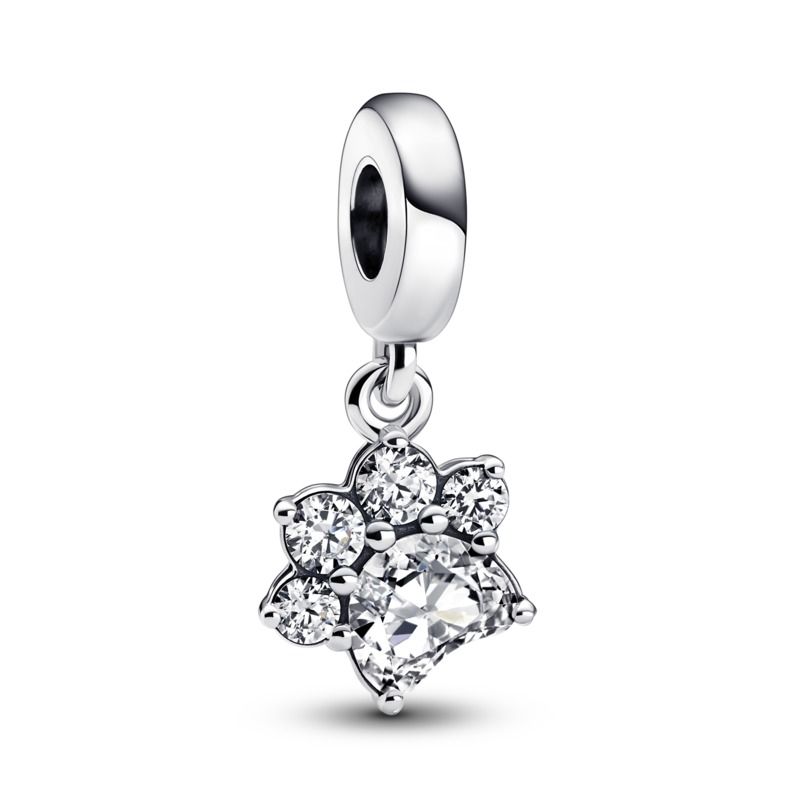 Paw Print On My Heart CZ Dangle Charm