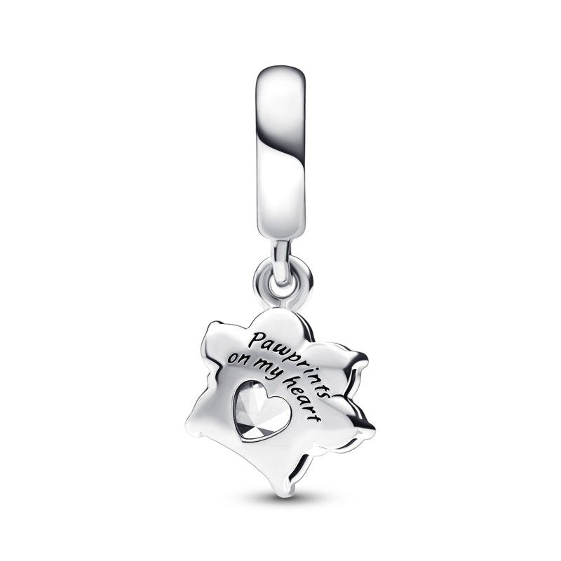 Paw Print On My Heart CZ Dangle Charm