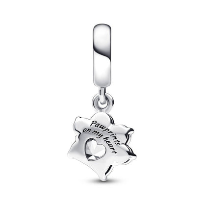 Paw Print On My Heart CZ Dangle Charm