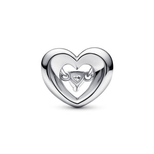 925 Sterling Silver CZ Openwork Heart Bead Charm