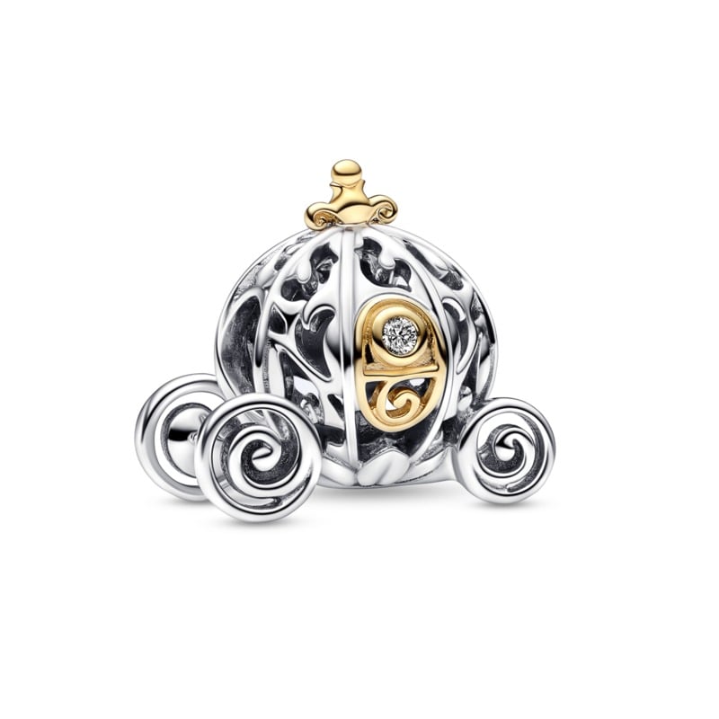 925 Sterling Silver and Gold Plated CZ Carriage Bead Charm