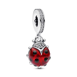 925 Sterling Silver Red CZ Ladybug Dangle Charm