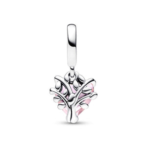 925 Sterling Silver Pink Tree Of Life Heart Dangle Charm