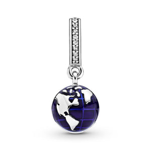 925 Sterling Silver Globe with Heart Dangle Charm