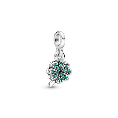 925 Sterling Silver Green CZ Four Leaf Clover Dangle ME Charm