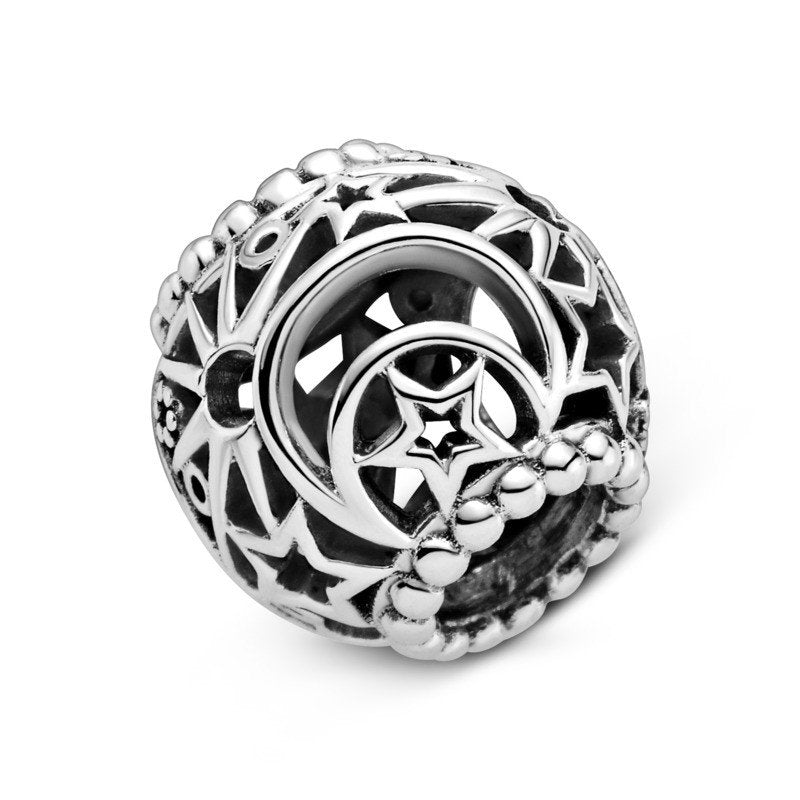 925 Sterling Silver Star and Moon Bead Charm