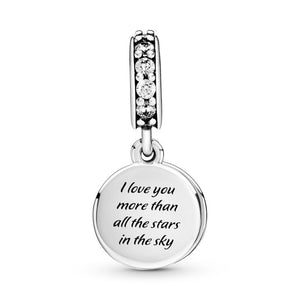 925 Sterling Silver I love you more than all the Stars Dangle Charm