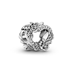 925 Sterling Silver Rose and Heart Bead Charm