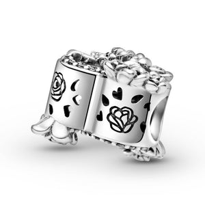 925 Sterling Silver Rose and Heart Bead Charm