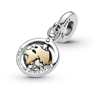 925 Sterling Silver You Mean The World to Me Globe Dangle Charm