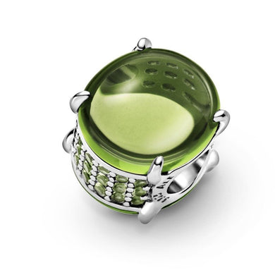 925 Sterling Silver Green Oval Cabochon Bead Charm