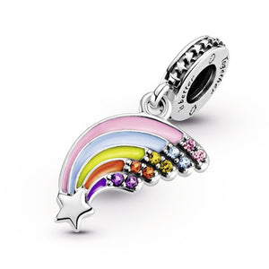 925 Sterling Silver CZ Rainbow Colourful Enamel Dangle Charm