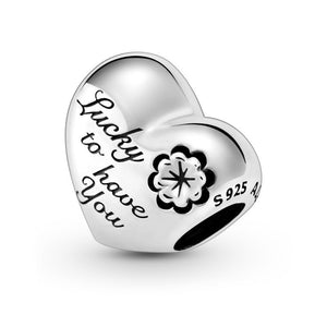 925 Sterling Silver "Lucky to Have You" Mom Heart Bead Charm
