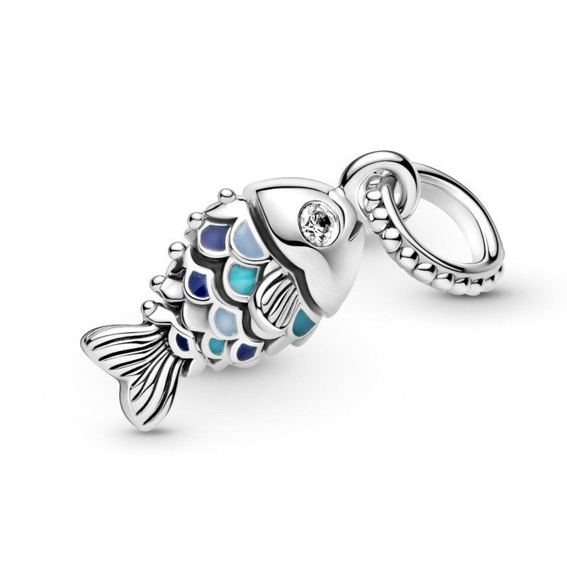 925 Sterling Silver Scaled Fish Dangle Charm