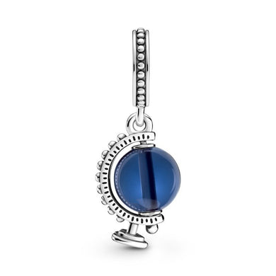 925 Sterling Silver Blue Murano Spinning Globe Dangle Charm