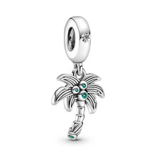 Load image into Gallery viewer, 925 Steling Silver Green CZ Palm Tree Dangle Charm