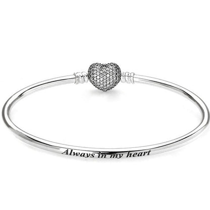 CZ Heart Clasp "Always in my Heart" SOLID Bangle