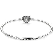 Load image into Gallery viewer, 925 Sterling Silver CZ Heart Clasp &quot;Always in my Heart&quot; SOLID Bangle