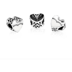 925 Sterling Silver His and Hers Wedding Outfit Heart Bead Charm