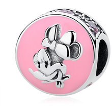 Load image into Gallery viewer, 925 Sterling Silver Pink Enamel CZ Minnie Mouse Bead Charm