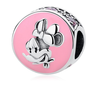 925 Sterling Silver Pink Enamel CZ Minnie Mouse Bead Charm