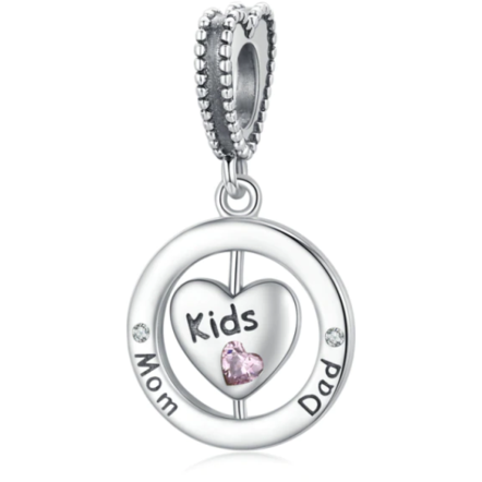 925 Sterling Silver Mom, Dad And Kids Dangle Charm