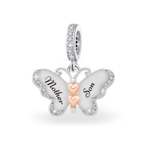 Two Tone Mother And Son Butterfly Dangle Charm