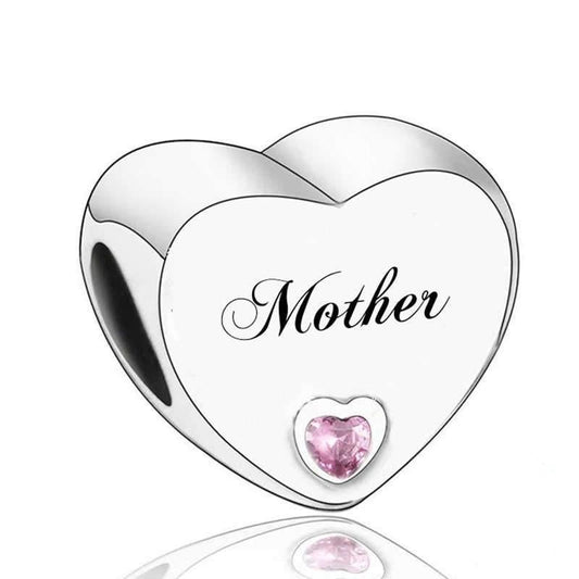 Mother Engraved Heart Bead Charm